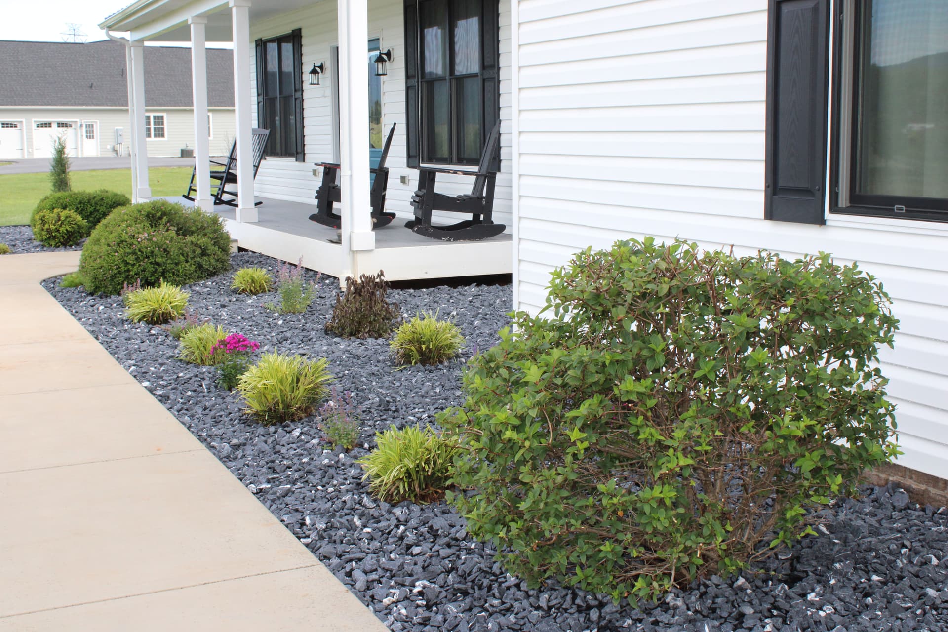 Complete Front Yard Landscape Redesign with Blue Stone Beds