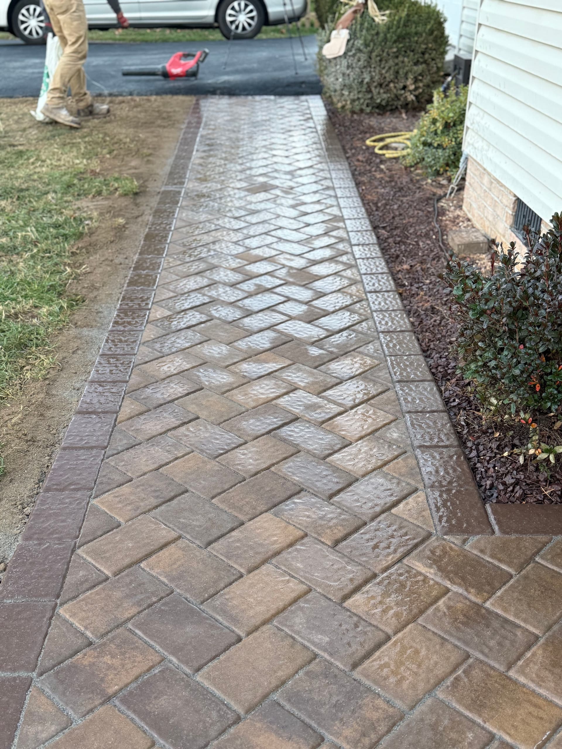 Fresh Herringbone Brick Walkway Completed image