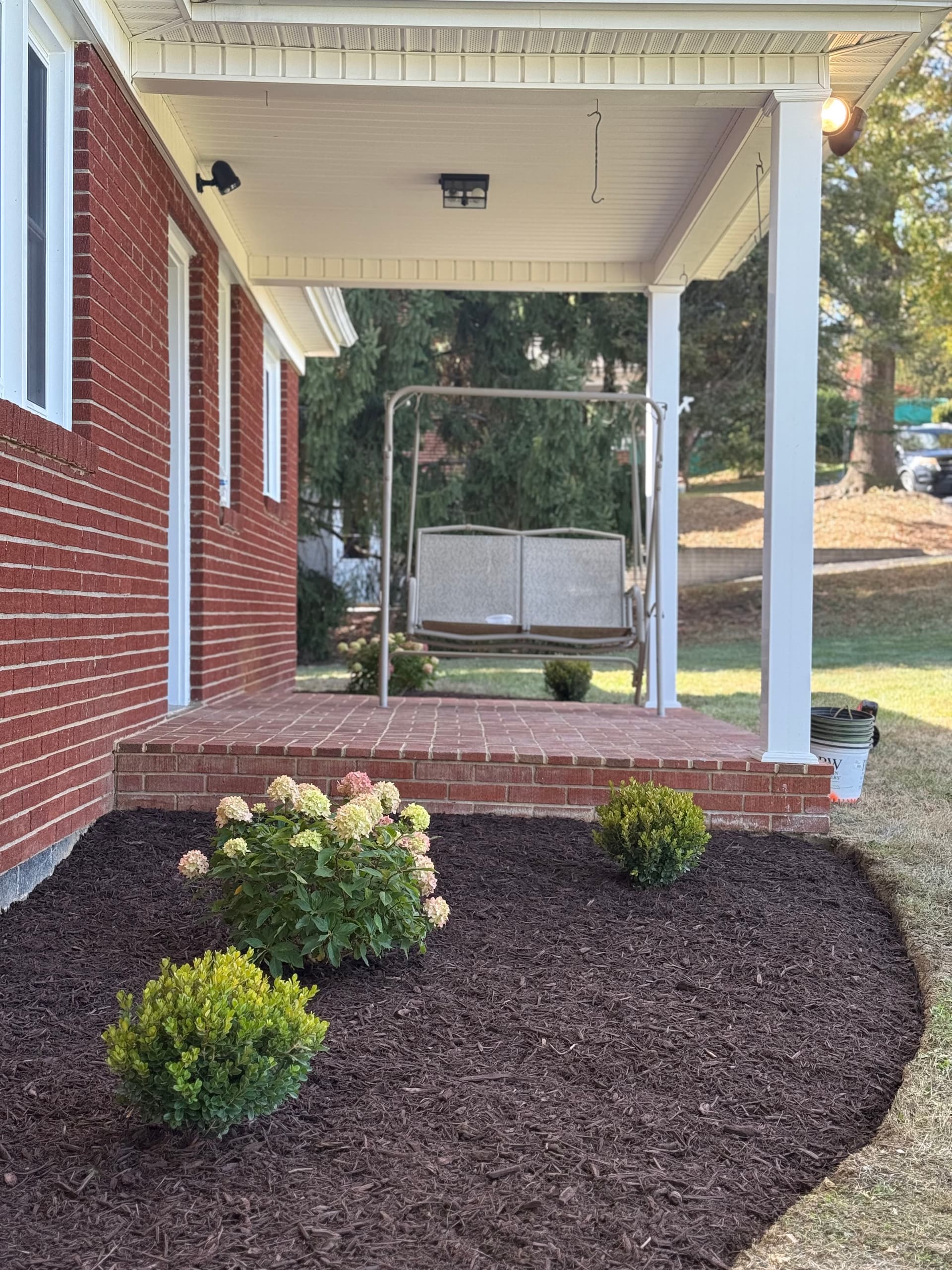 Gallery photos for Front Yard Makeover with Fresh Mulch and Vibrant Plants: Image #1